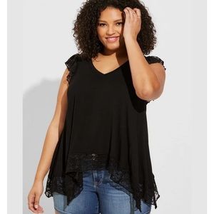 Torrid black Super Soft Lace Flutter Sleeve Swing Top